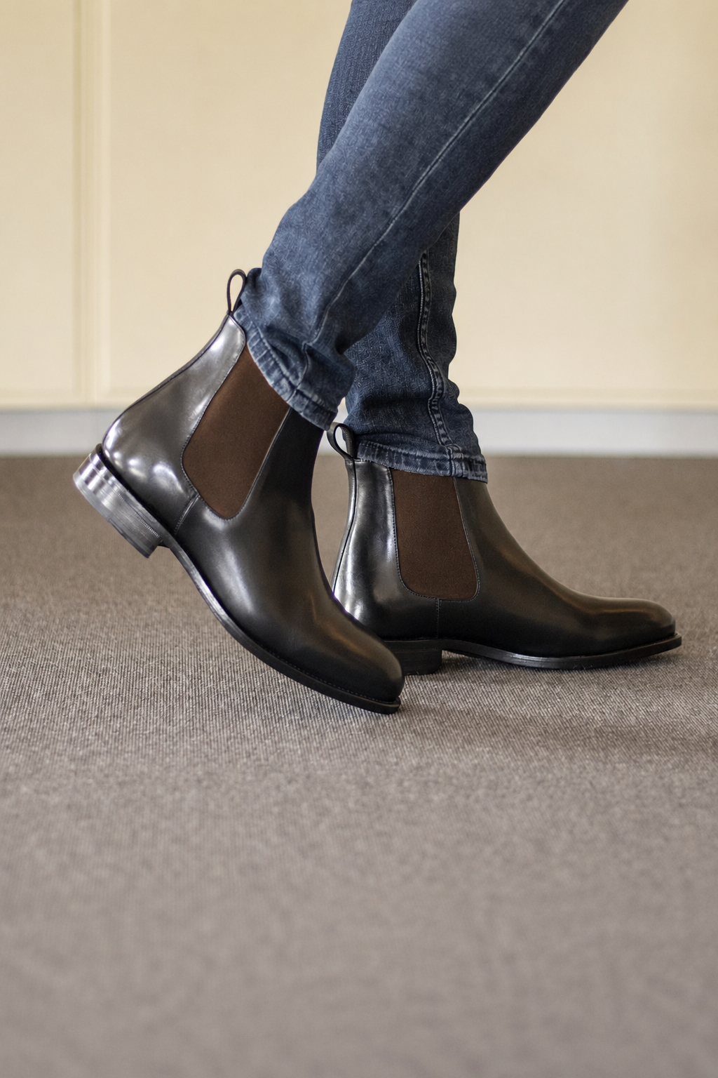 Black Chelsea Boot Dark Red Sole