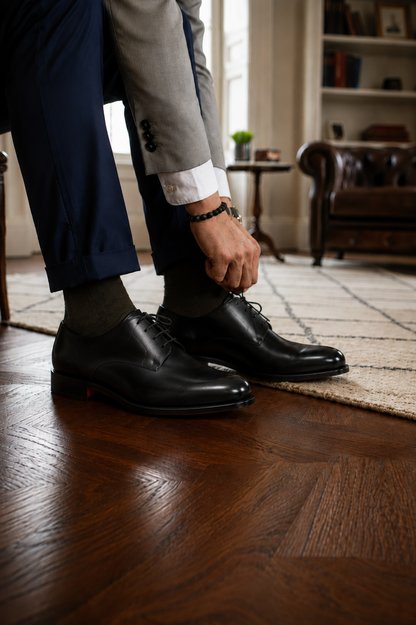 Black Derby Dark Red Sole