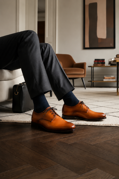 Cognac Plain Derby Mixed Sole